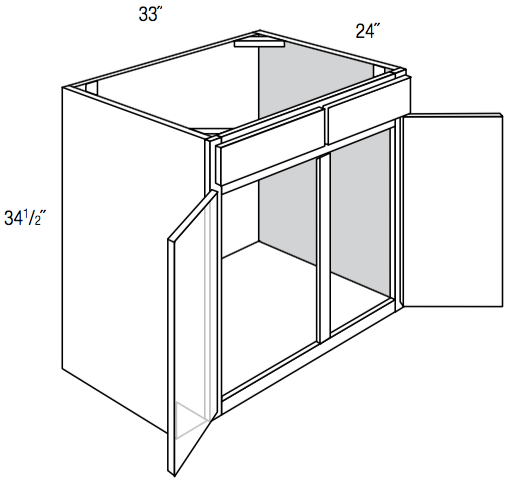 SB33 - Assembled Cream White Shaker - Sink Base Cabinet - Double Doors/False Drawer Front - 33"W x 34.5"H x 24"D