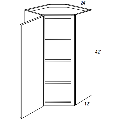 WDC2442L - Assembled Dove White Shaker - Corner Wall Cabinet - Single Door - 24"W x 42"H x 12"D - Hinges on Left