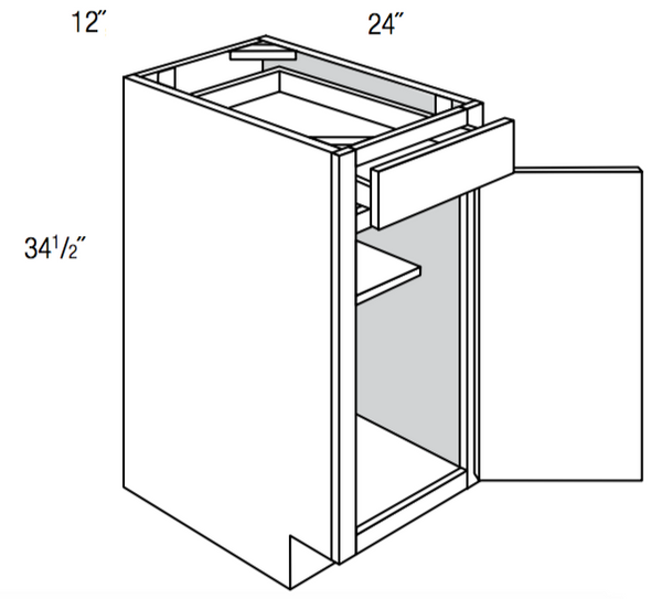 B12R - Assembled Cream White Shaker - Base Cabinet - Single Door/Drawer - 12"W x 34.5"H x 24"D - Hinges on Right
