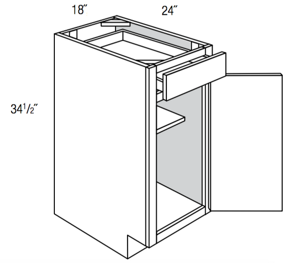 B18R - Assembled Cream White Shaker - Base Cabinet - Single Door/Drawer - 18"W x 34.5"H x 24"D - Hinges on Right