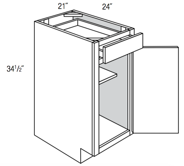 B21R - Assembled Cream White Shaker - Base Cabinet - Single Door/Drawer - 21"W x 34.5"H x 24"D - Hinges on Right
