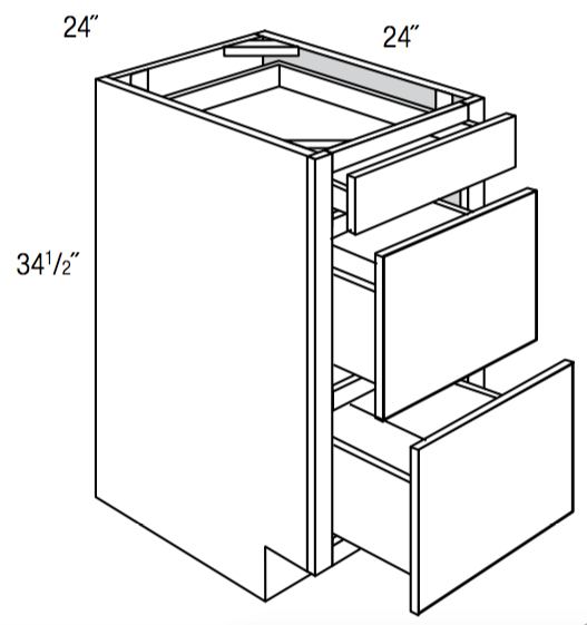 DB24-3 - RTA Toffee Shaker - Drawer Base Cabinet - Triple Drawers - 24"W x 34.5"H x 24"D