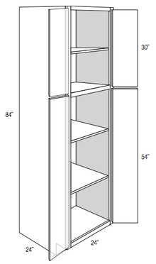 WP2484 - RTA Toffee Shaker - Utility Pantry Cabinet - Double Doors - 24"W x 84"H x 24"D