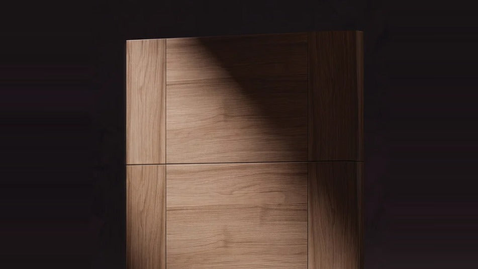 Fabuwood Siena flat wood grain cabinet door in a warm mid brown matte finish