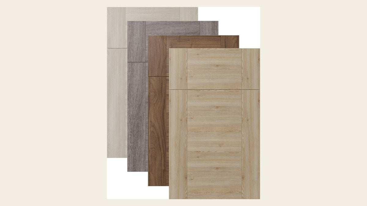Fabuwood Siena sample doors in four textured finishes
