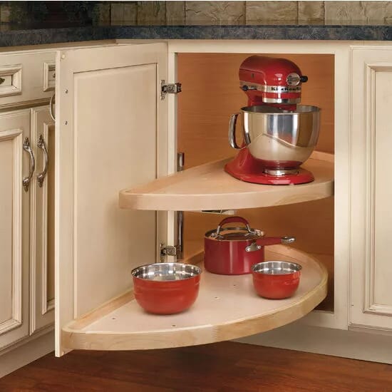 KCD Rev-A-Shelf RAS 38" Half Moon Wood Lazy Susan - 2 Shelf Set w/ Hardware - product photo