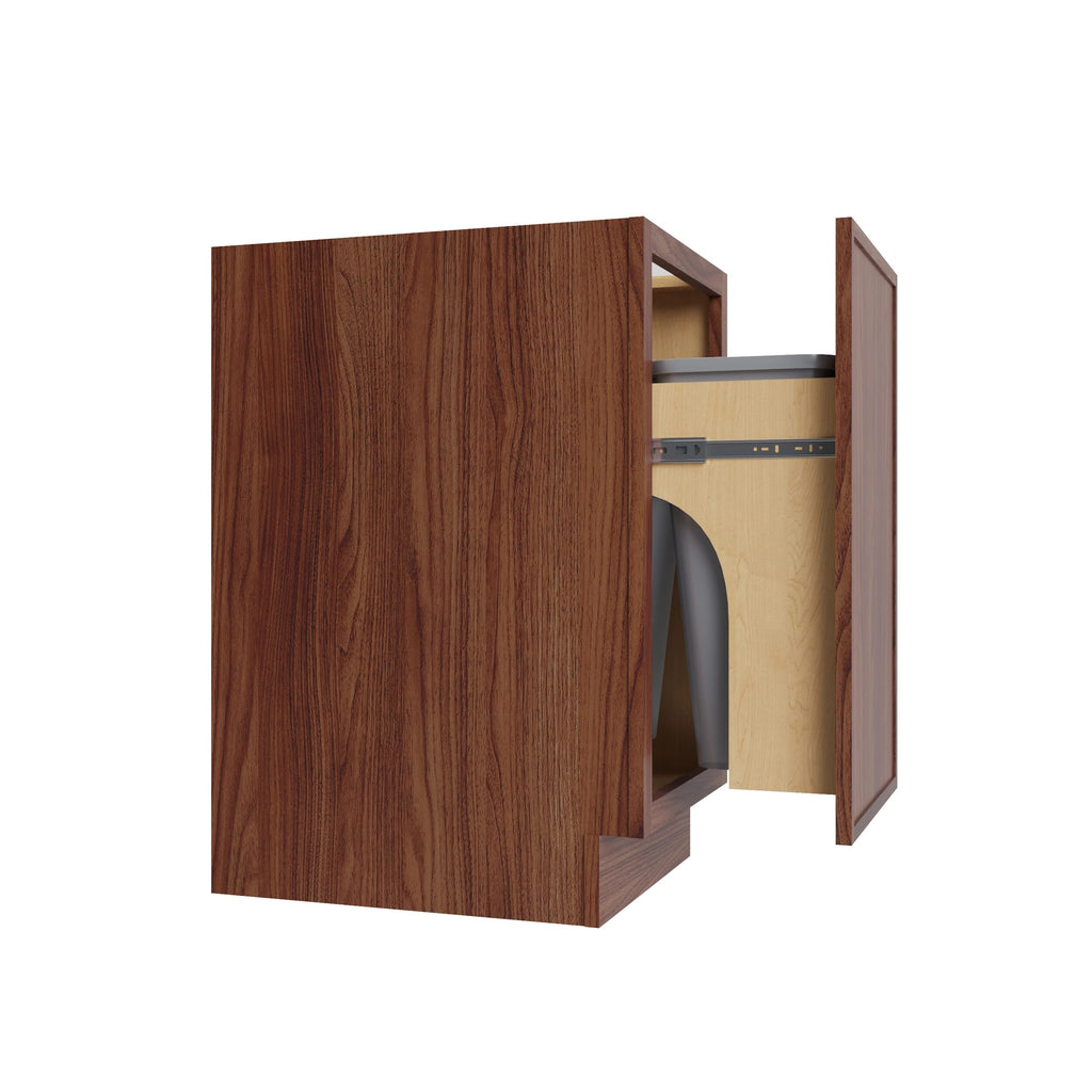 KCD Oslo Classic Walnut Trash Can Base w/ Full Ht Door - 18" W w/ 2 Cans - product photo