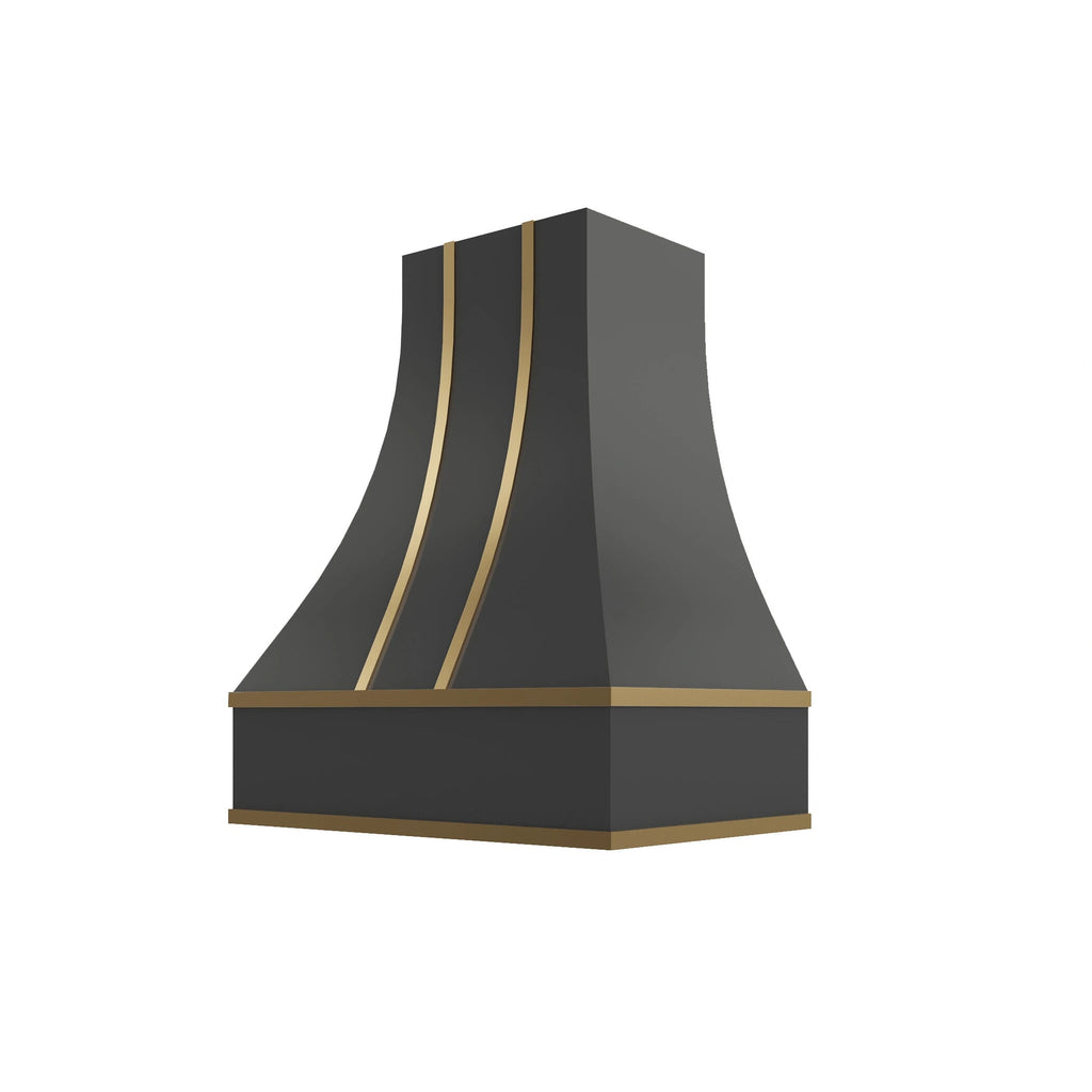KCD Black Curved Hood with Brass Strapping - 30" W x 30" H - product photo