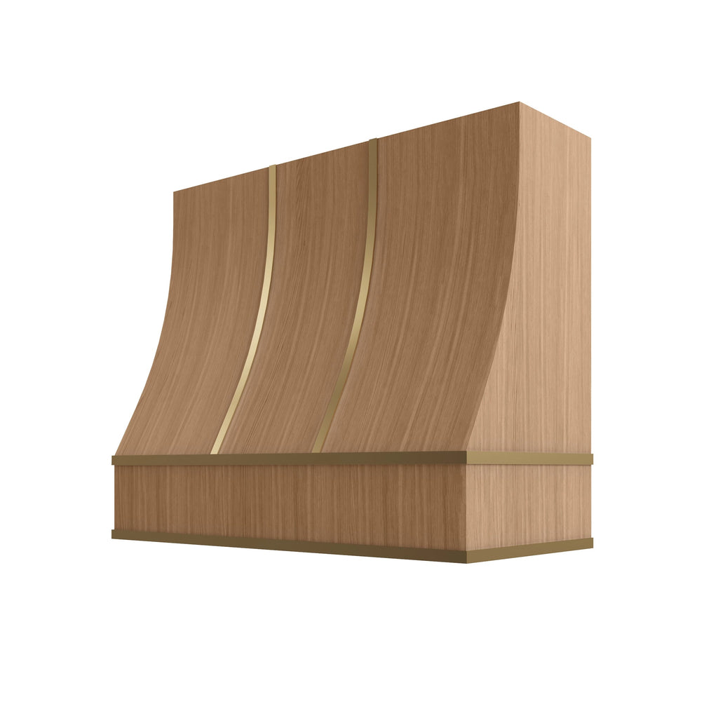 KCD Oslo Oak Sloped Hood with Brass Strapping - 42" W x 48" H - product photo