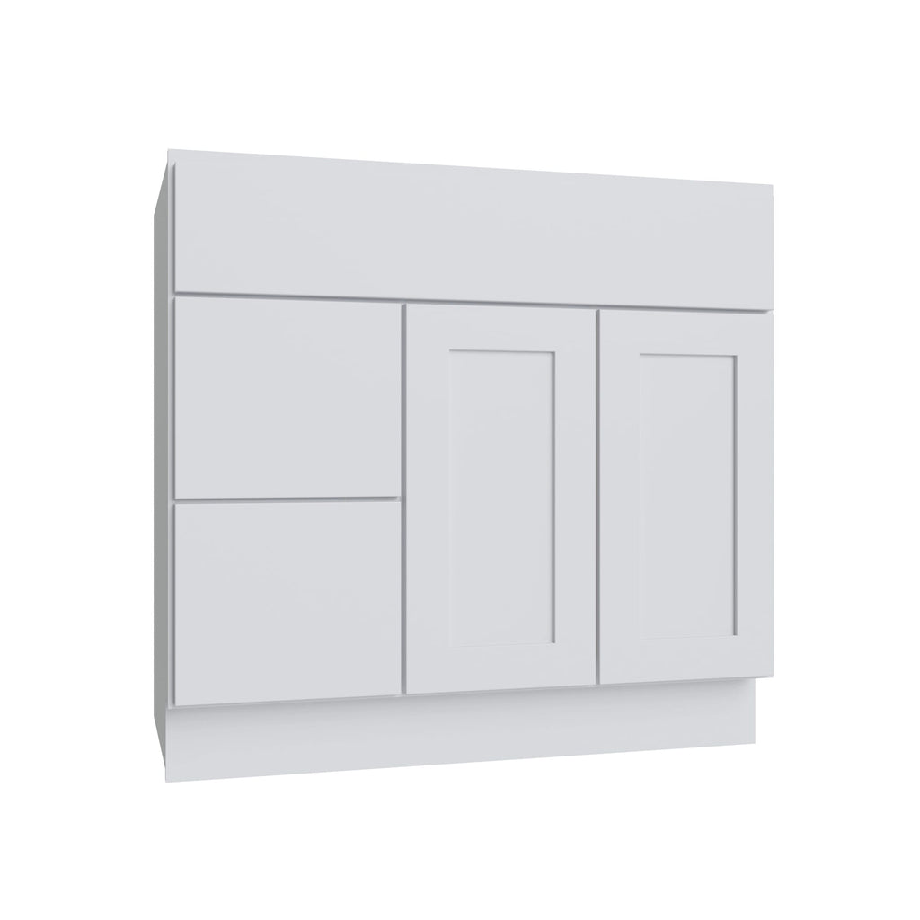 KCD Shaker Designer White Slab Vanity Sink Base Left Drawer Stacking Cabinet - 36" W - product photo