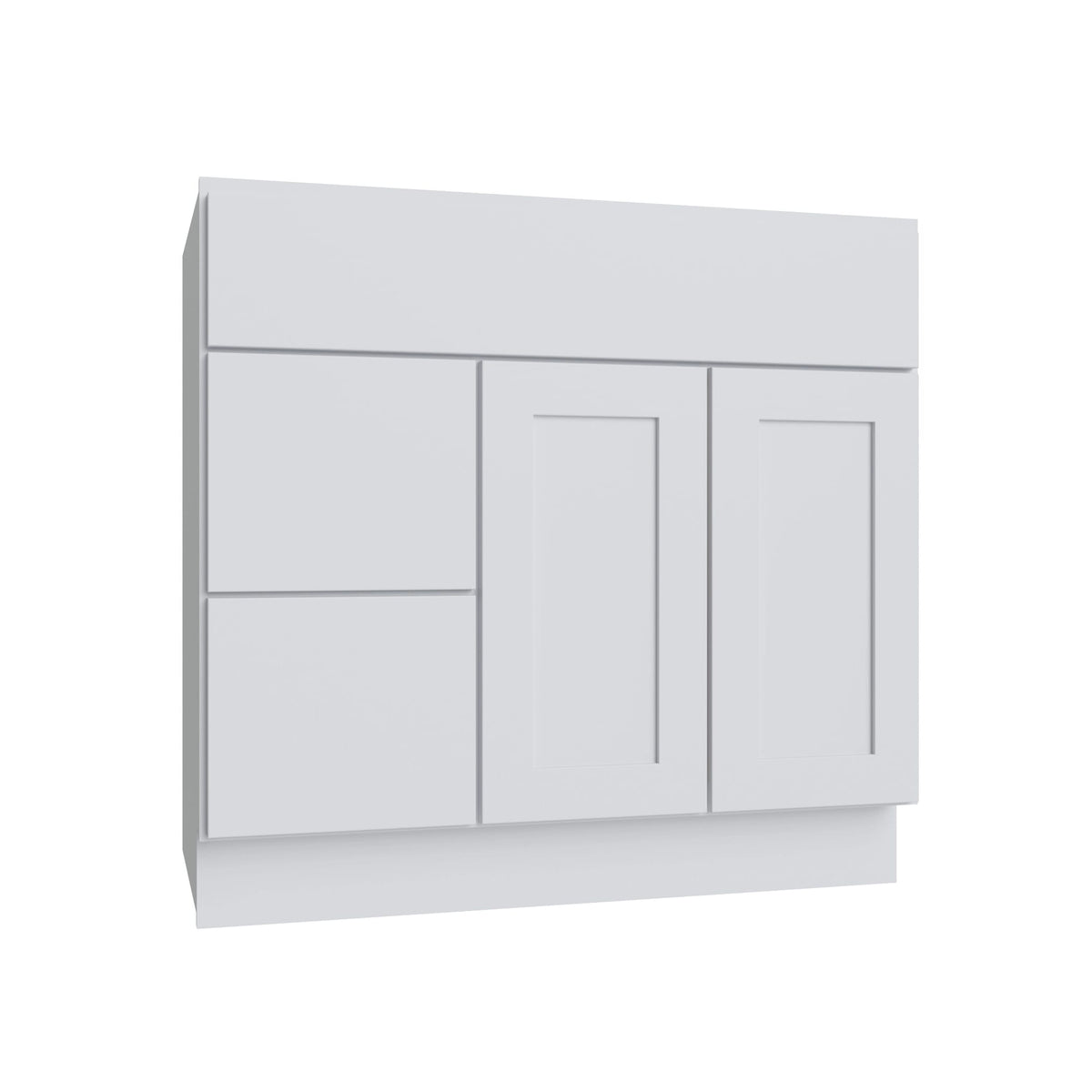 KCD Shaker Designer White Slab Vanity Sink Base Left Drawer Stacking Cabinet - 36" W - product photo