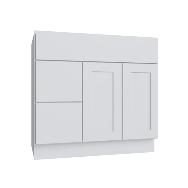 KCD Shaker Designer White Slab Vanity Sink Base Left Drawer Stacking Cabinet - 36" W