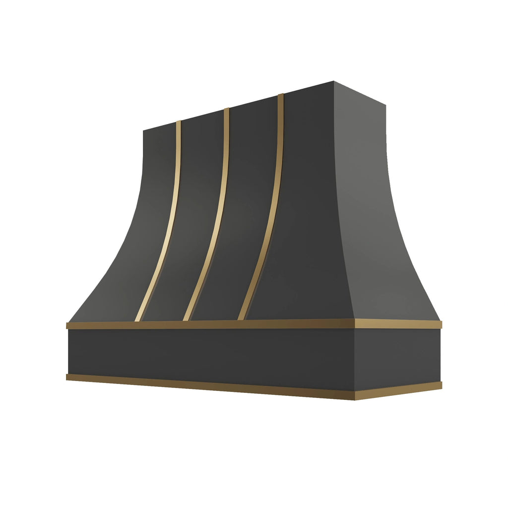KCD Black Curved Hood with Brass Strapping - 48" W x 30" H - product photo