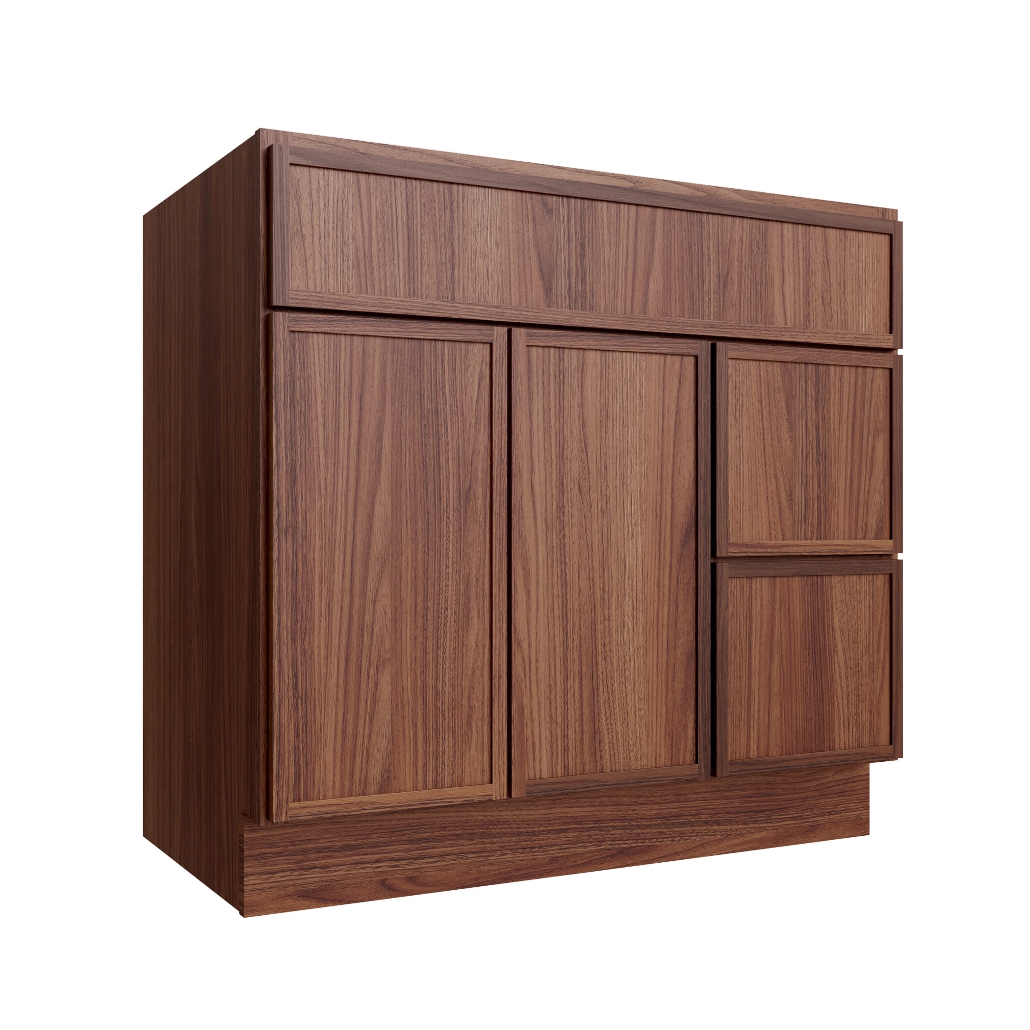 KCD Oslo Classic Walnut Vanity Sink Base Right Drawer Stacking Cabinet - 36" W - product photo