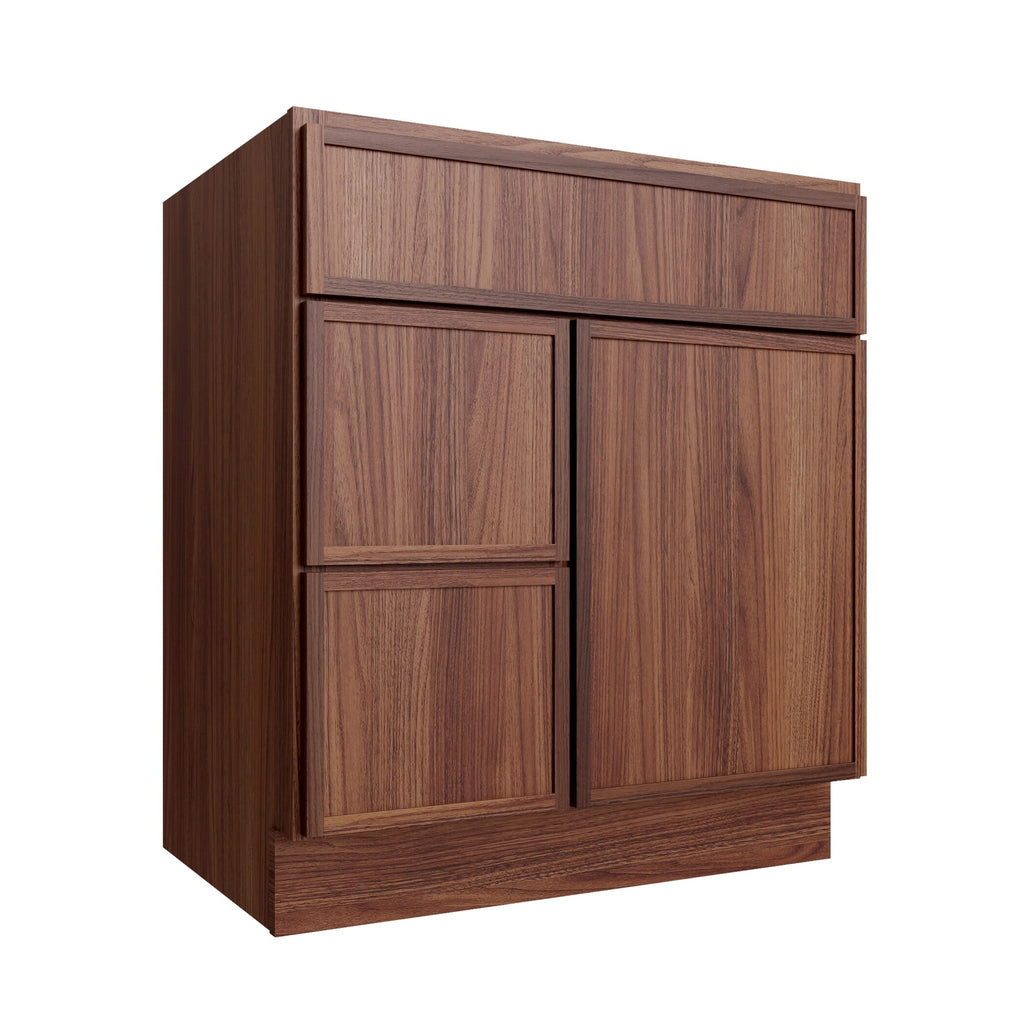 KCD Oslo Classic Walnut Vanity Sink Base Left Drawer Stacking Cabinet - 30" W - product photo