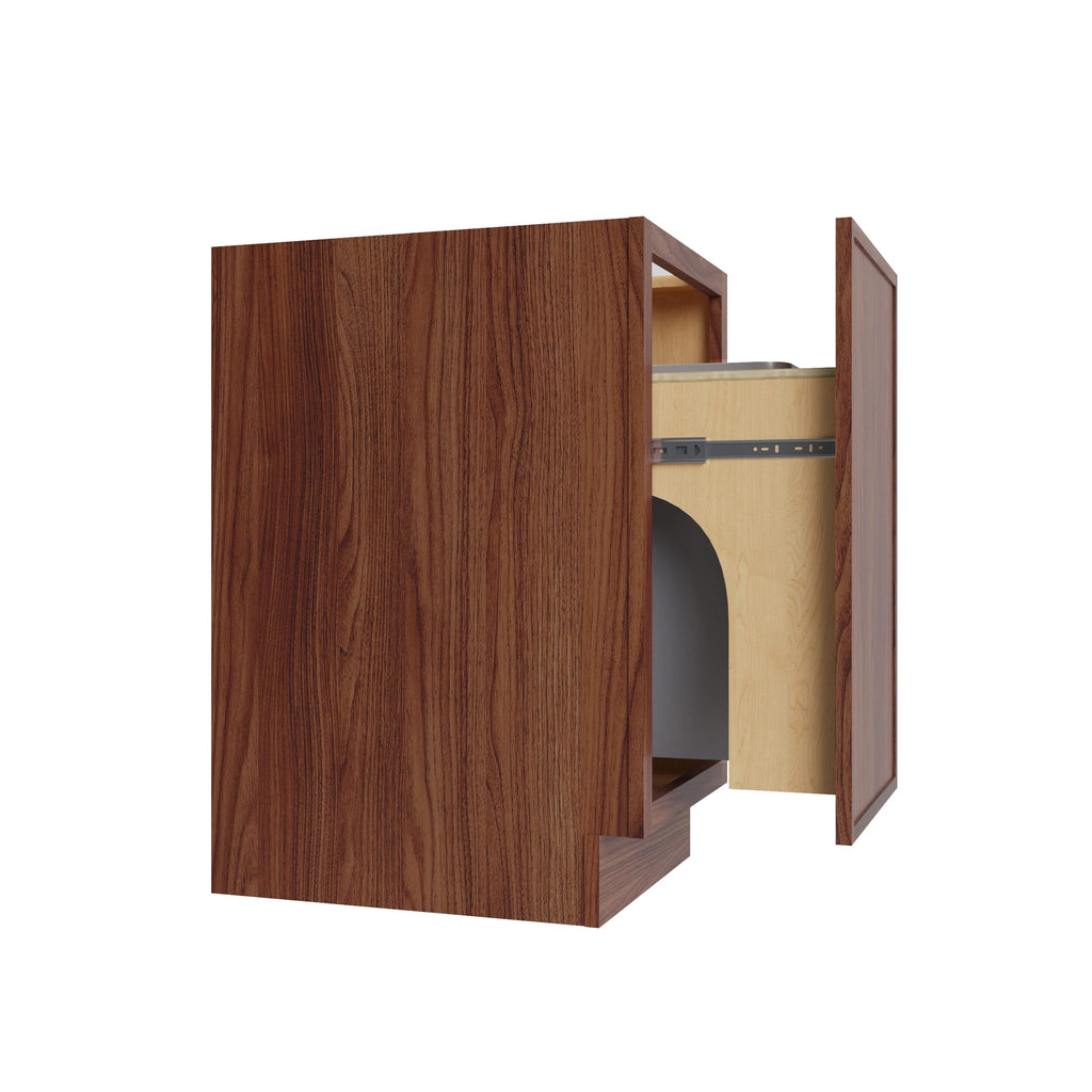 KCD Oslo Classic Walnut Trash Can Base w/ Full Ht Door - 18" W w/ 1 Can - product photo