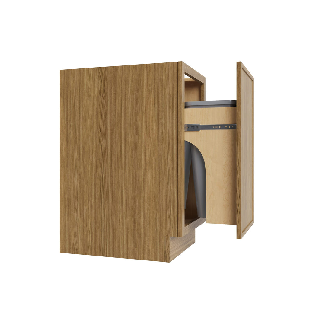 KCD Oslo Oak Trash Can Base w/ Full Ht Door - 18" W w/ 2 Cans - product photo
