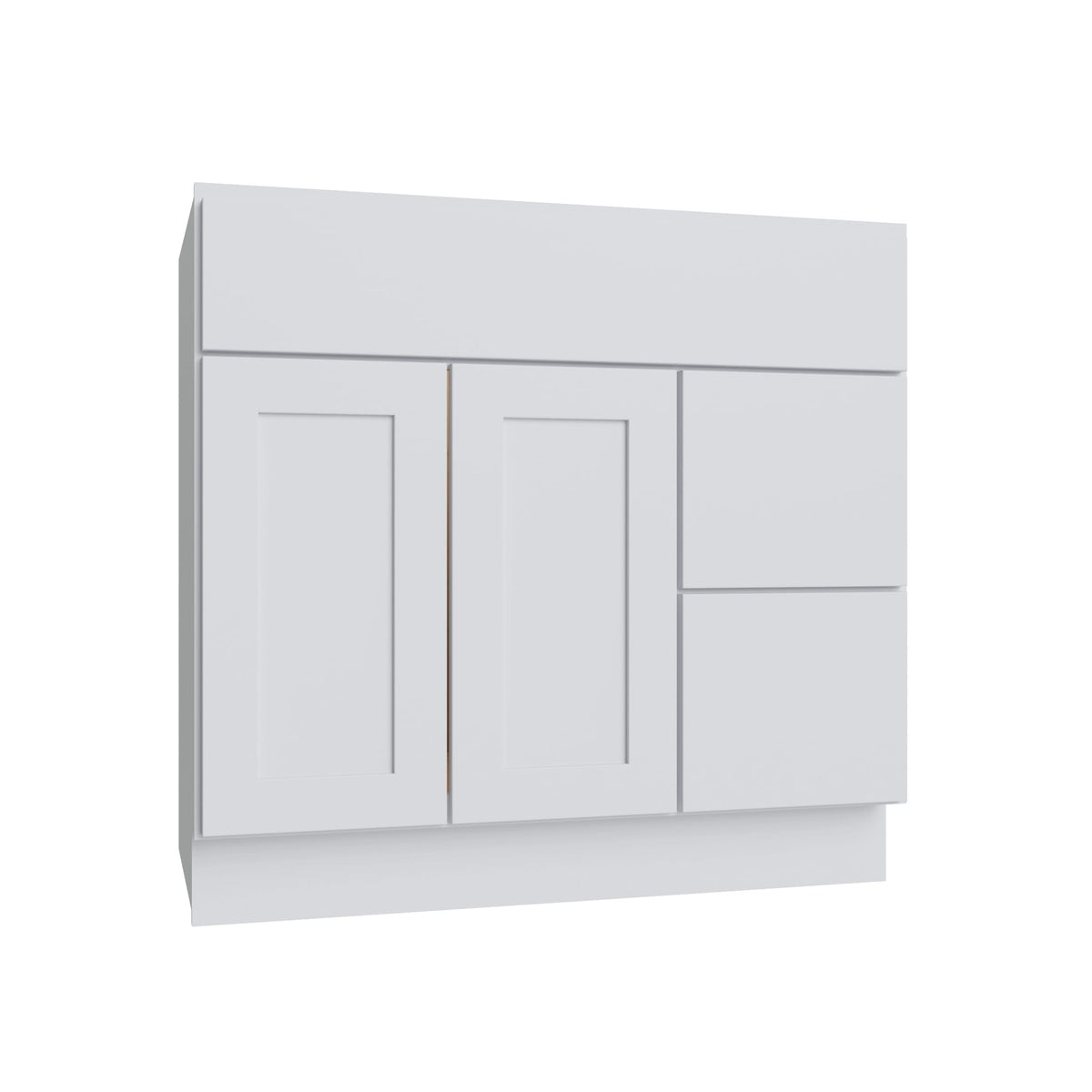 KCD Shaker Designer White Slab Vanity Sink Base Right Drawer Stacking Cabinet - 36" W - product photo