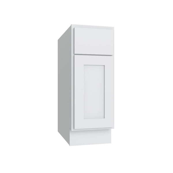 KCD Shaker Designer White Slab Single Door Standard Base Cabinet - 12" W - Reduced Height