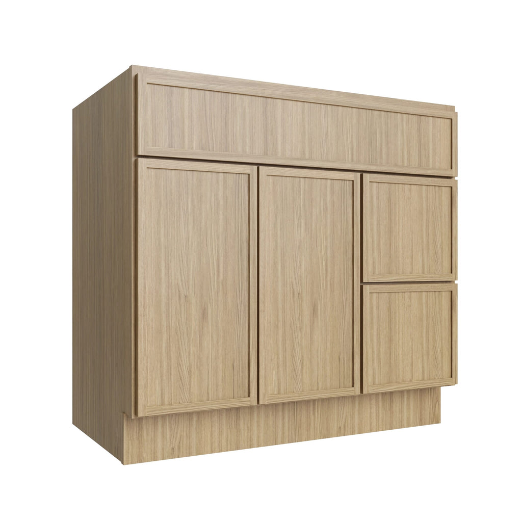 KCD Oslo Oak Vanity Sink Base Right Drawer Stacking Cabinet - 36" W - product photo