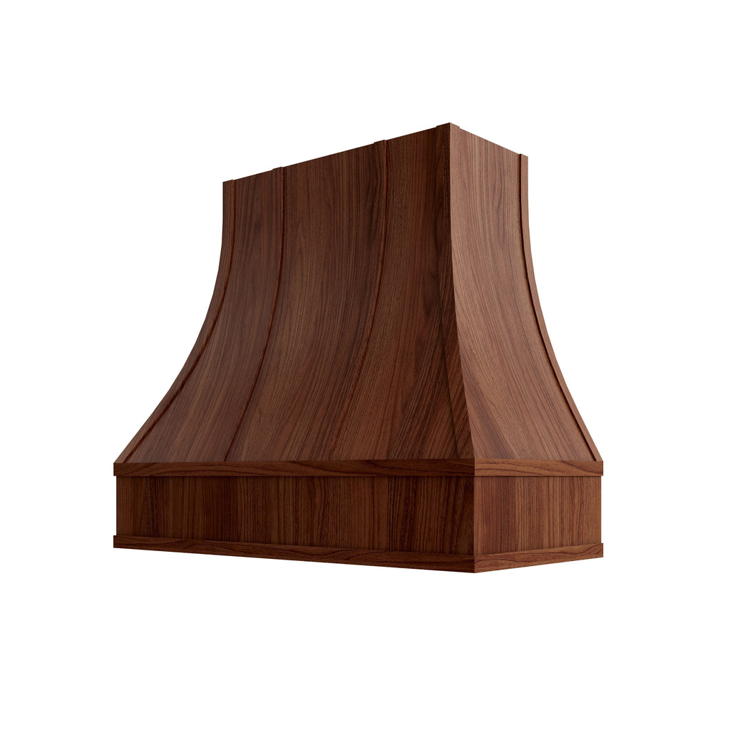 KCD Oslo Classic Walnut Curved Hood with Strapping Flat Trim - 36" W x 48" H - product photo