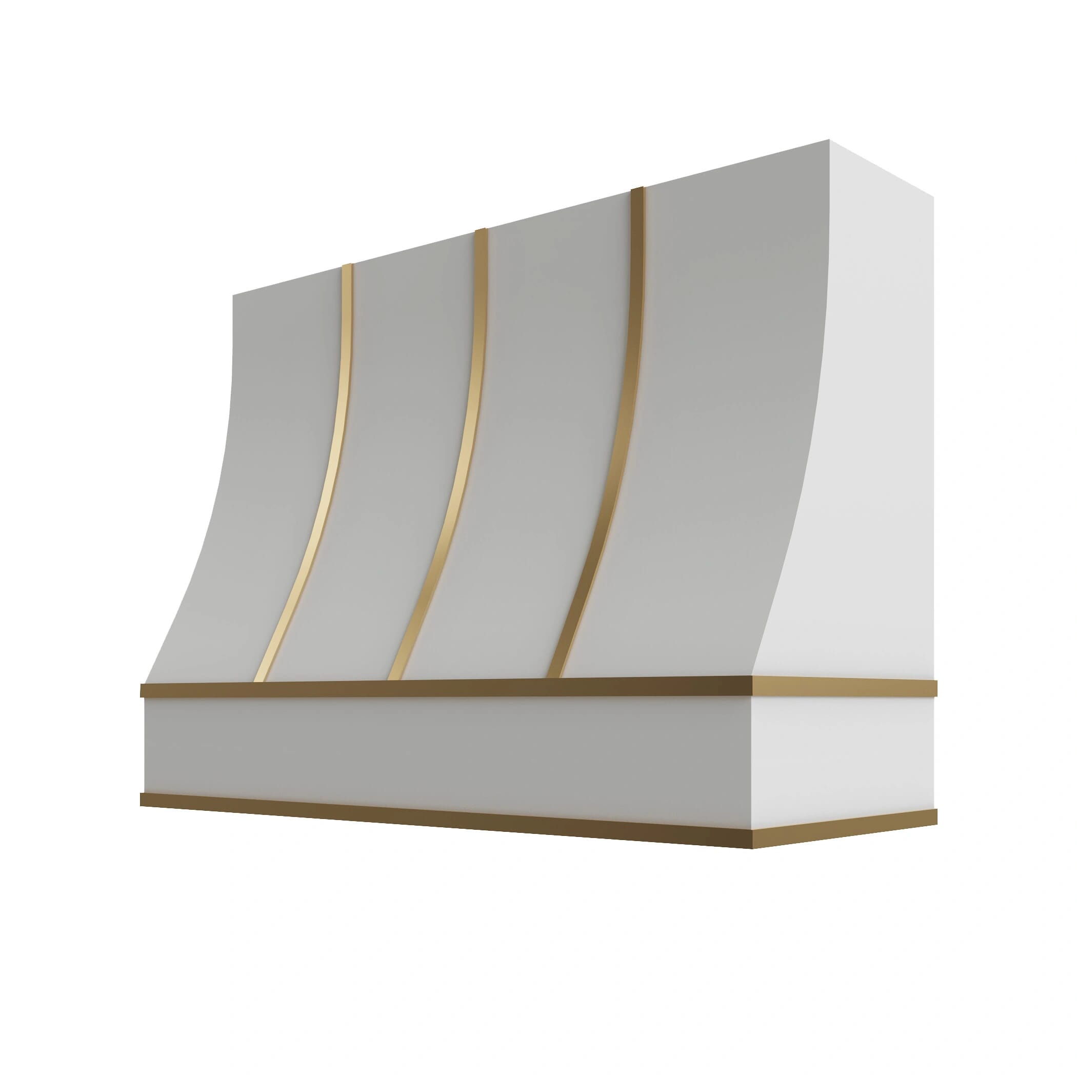 KCD Brooklyn Bright White Sloped Hood with Brass Strapping - 48" W x 30" H - product photo