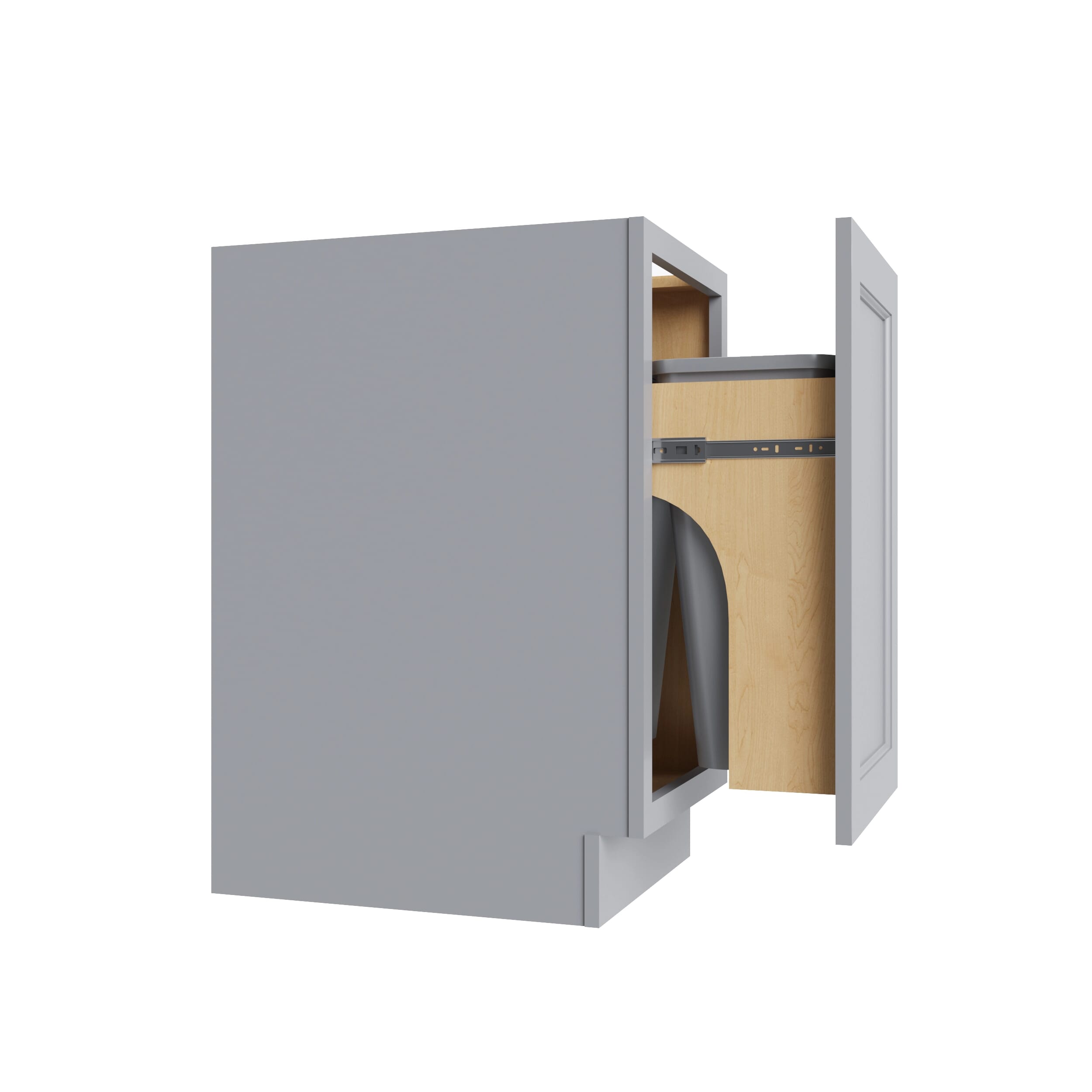 KCD Brooklyn Modern Gray Trash Can Base w/ Full Ht Door - 18" W w/ 2 Cans - product photo