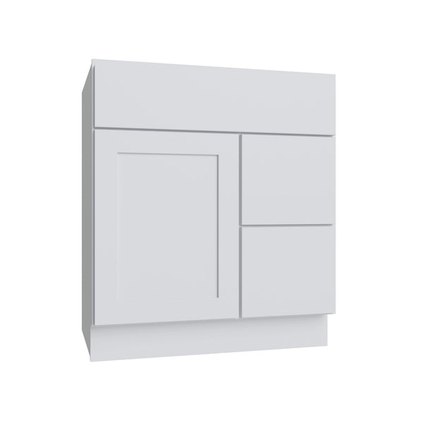 KCD Shaker Designer White Slab Vanity Sink Base Right Drawer Stacking Cabinet - 30" W