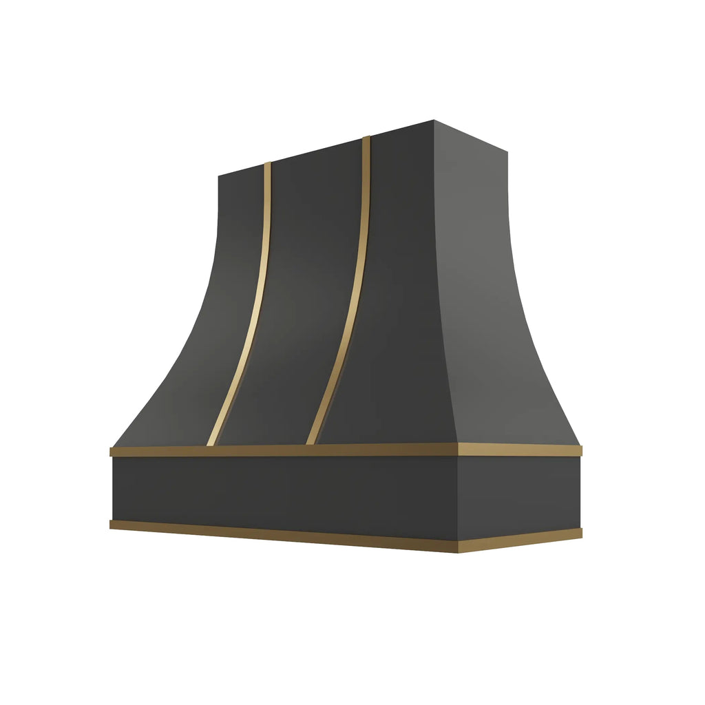 KCD Black Curved Hood with Brass Strapping - 42" W x 30" H - product photo