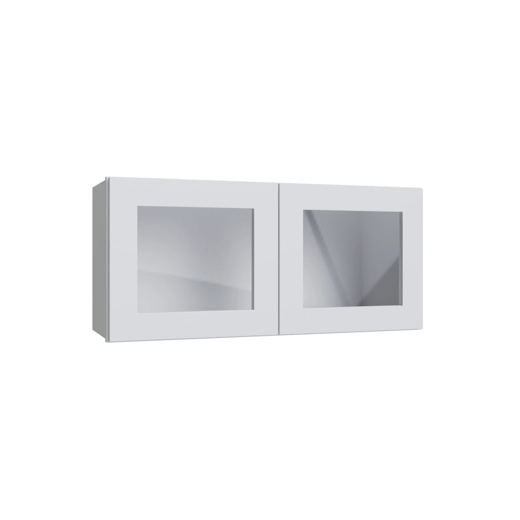 KCD Shaker Designer White 27" W x 15" H Wall Stacking Cabinet with Glass (Double Door) - product photo