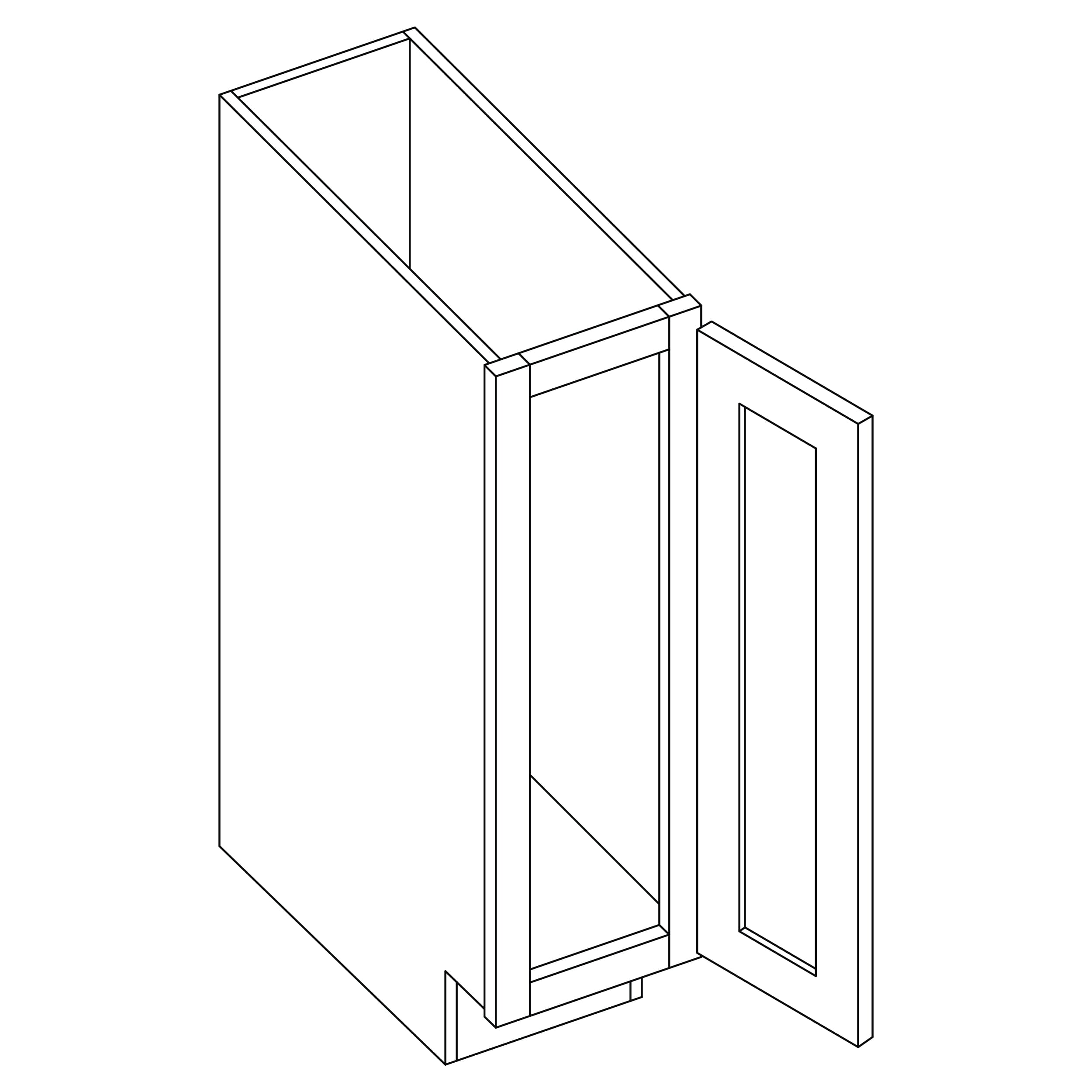 KCD Brooklyn Pearl Single Door Full Height Base Cabinet - 9" W - line drawing