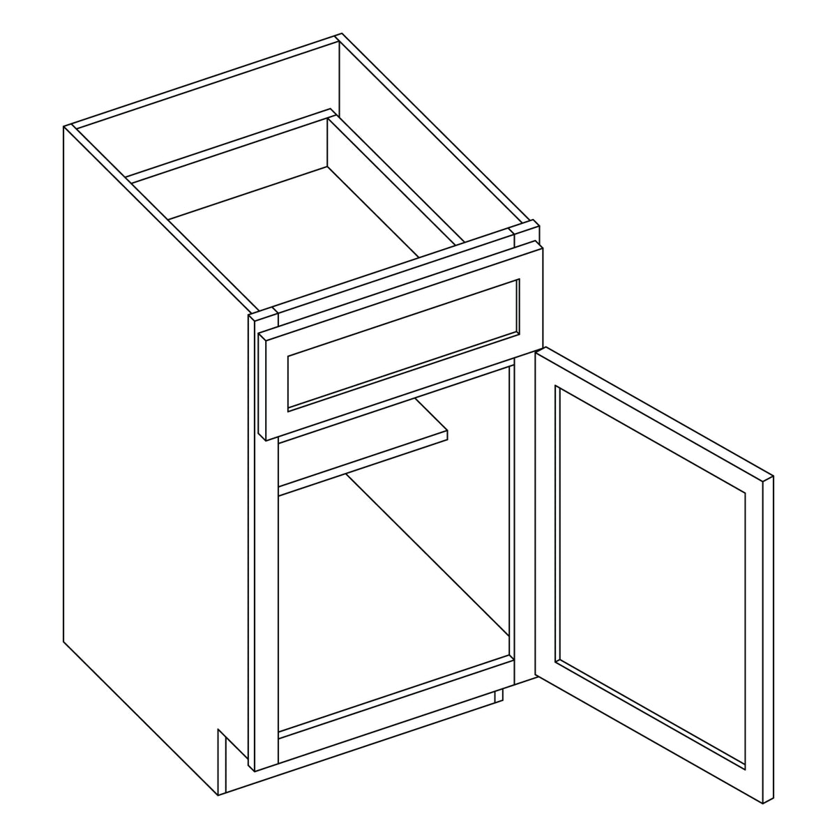 KCD Brooklyn Pearl Single Door Standard Base Cabinet - 15" W - line drawing