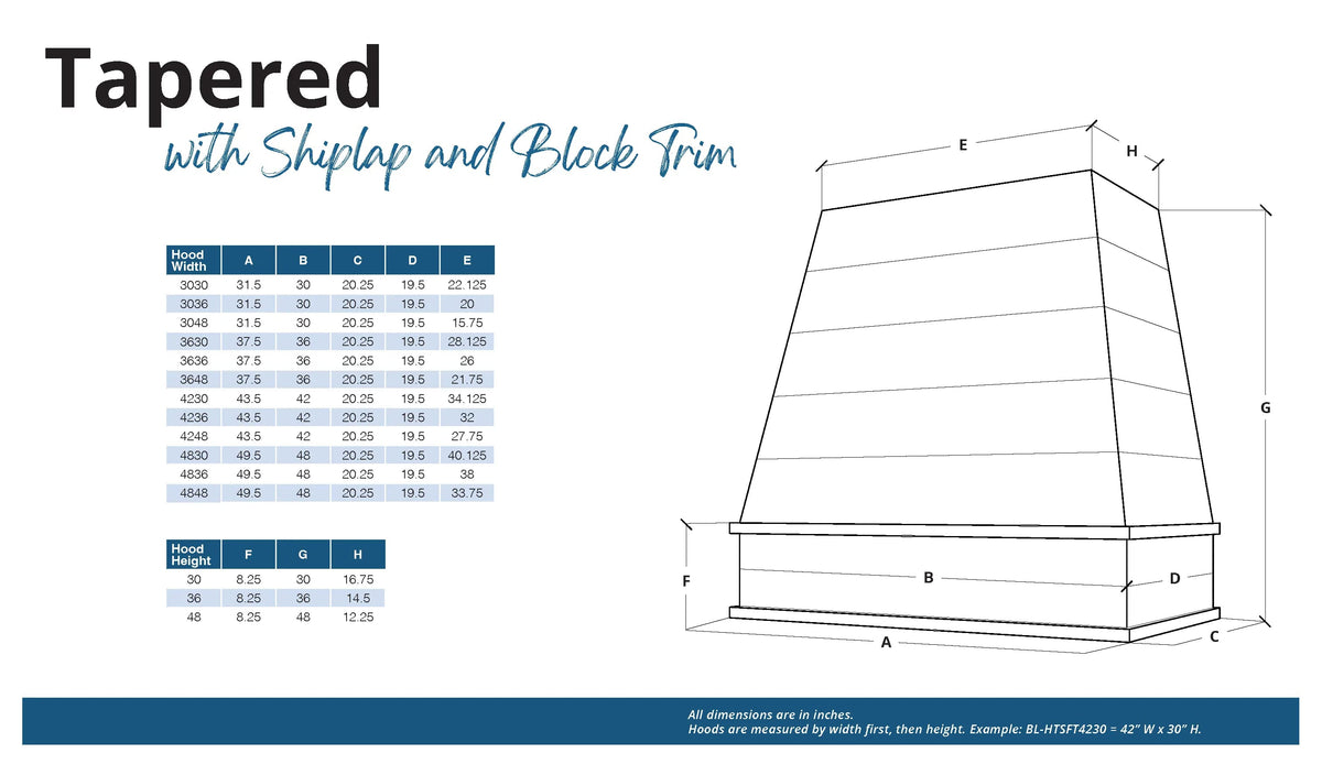KCD Brooklyn Midnight Tapered with Shiplap Hood Block Trim - 36" W x 48" H - product photo