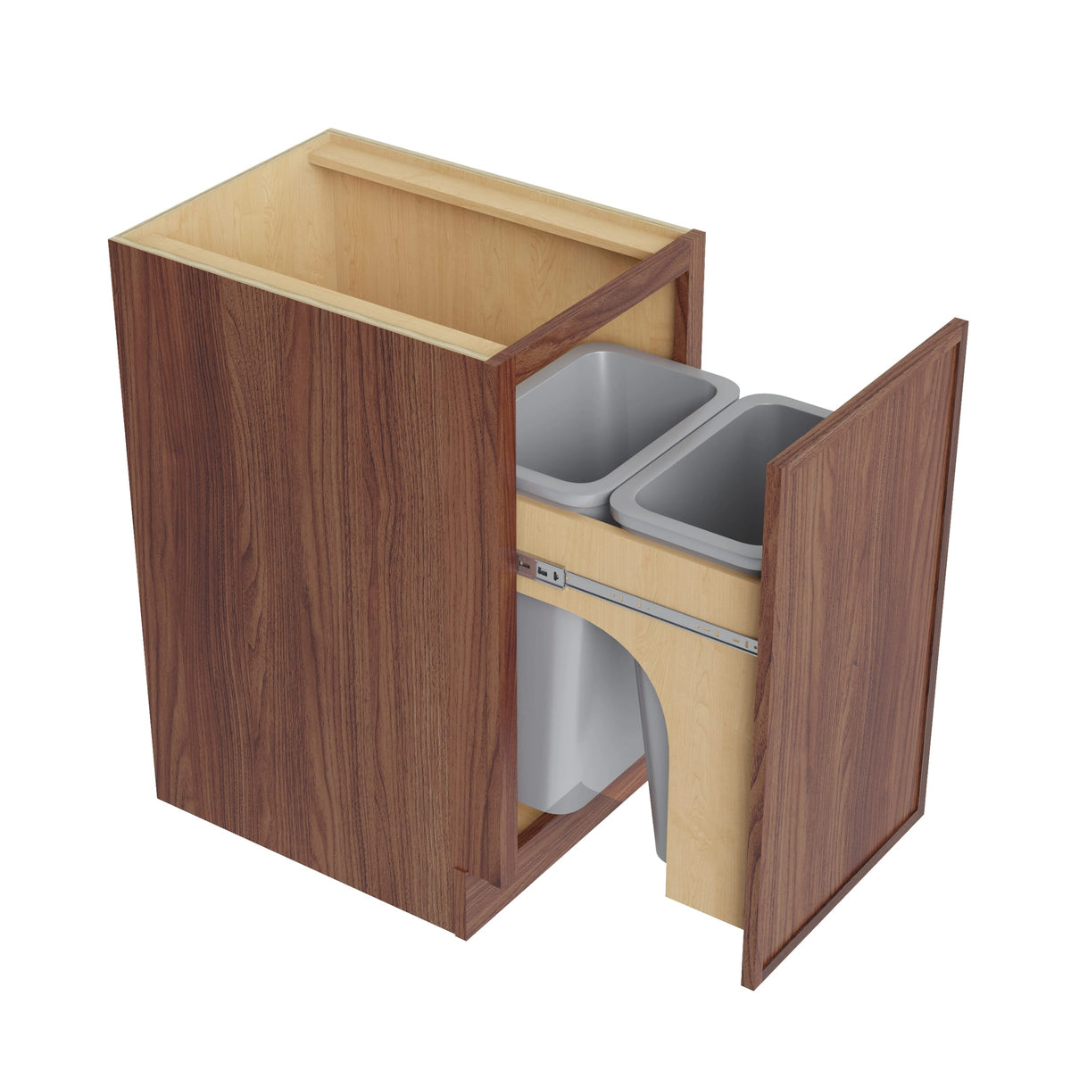 KCD Oslo Classic Walnut Trash Can Base w/ Full Ht Door - 18" W w/ 2 Cans - product photo