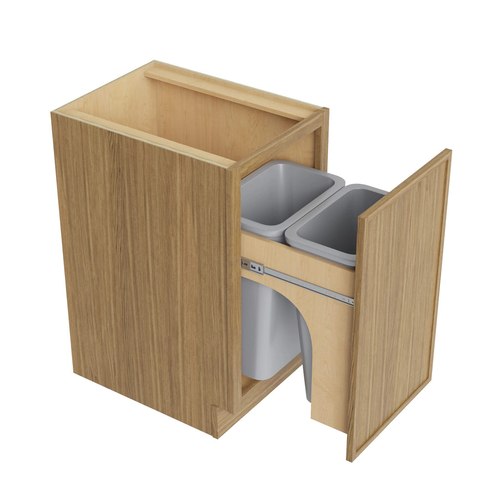 KCD Oslo Oak Trash Can Base w/ Full Ht Door - 18" W w/ 2 Cans - product photo