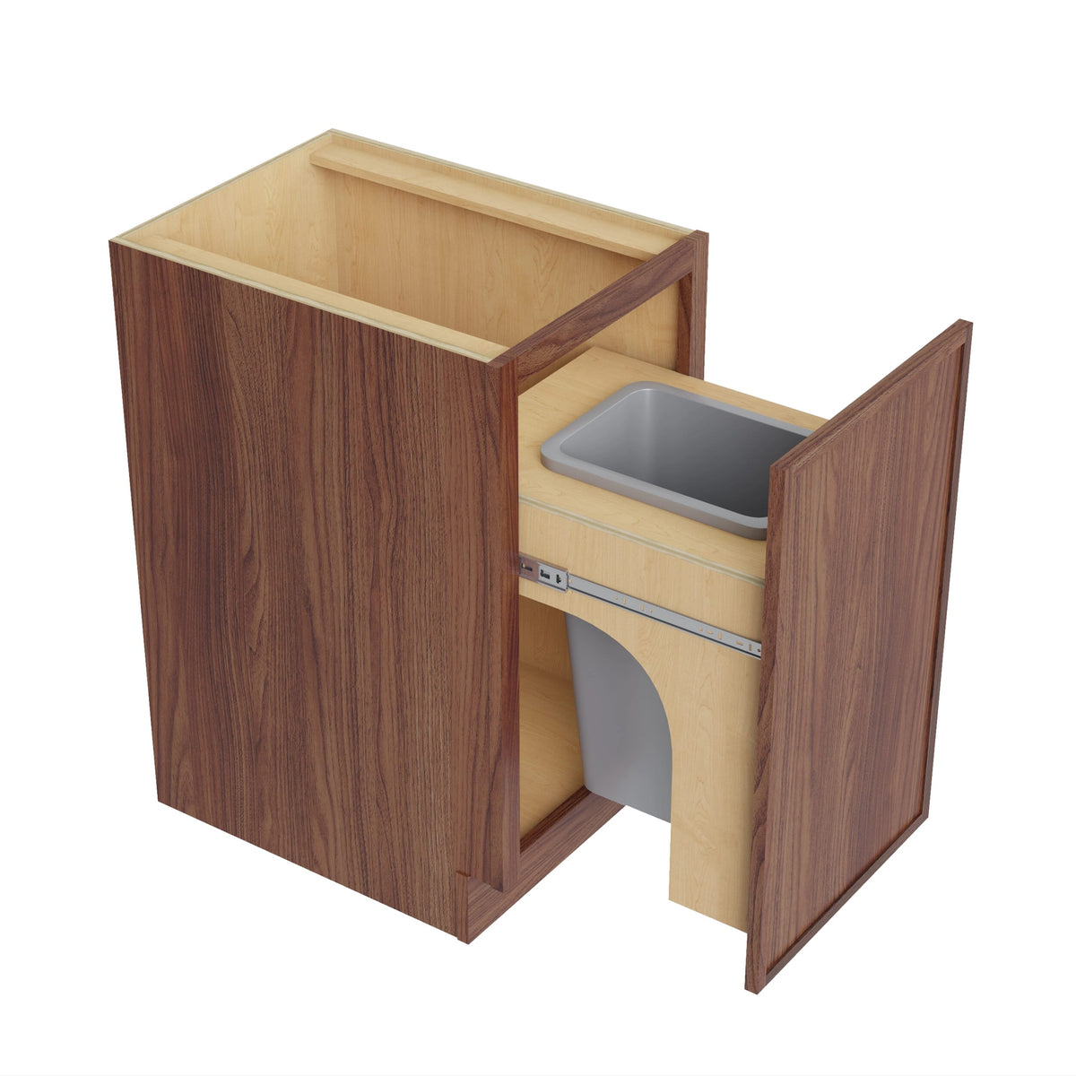 KCD Oslo Classic Walnut Trash Can Base w/ Full Ht Door - 18" W w/ 1 Can - product photo