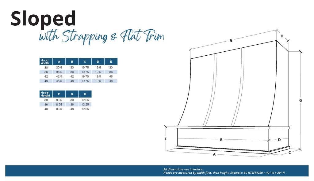 KCD Oslo Oak Sloped Hood with Strapping Flat Trim - 30" W x 36" H - product photo