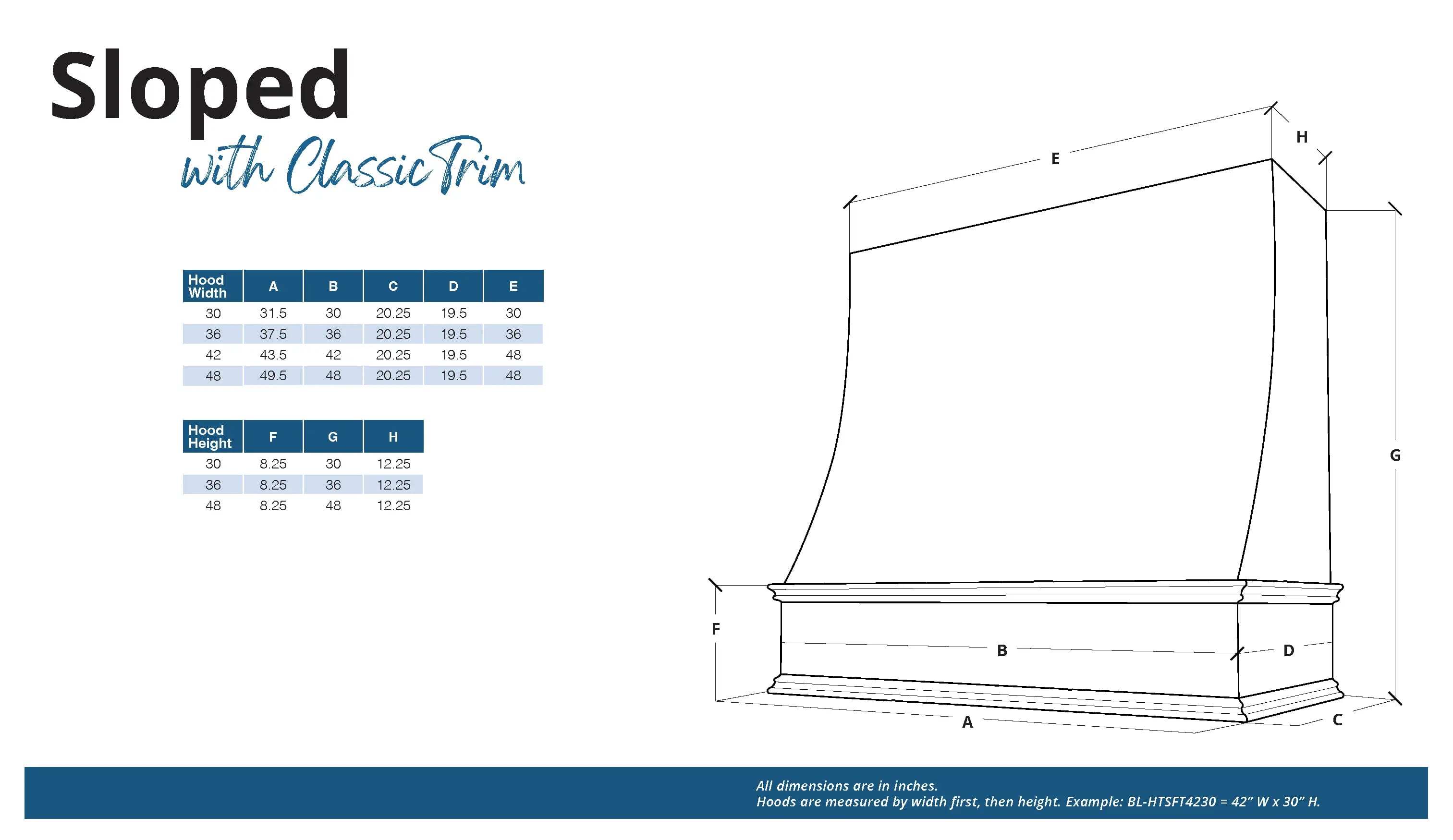 KCD Brooklyn Slate Sloped Hood Classic Trim - 36" W x 48" H - product photo