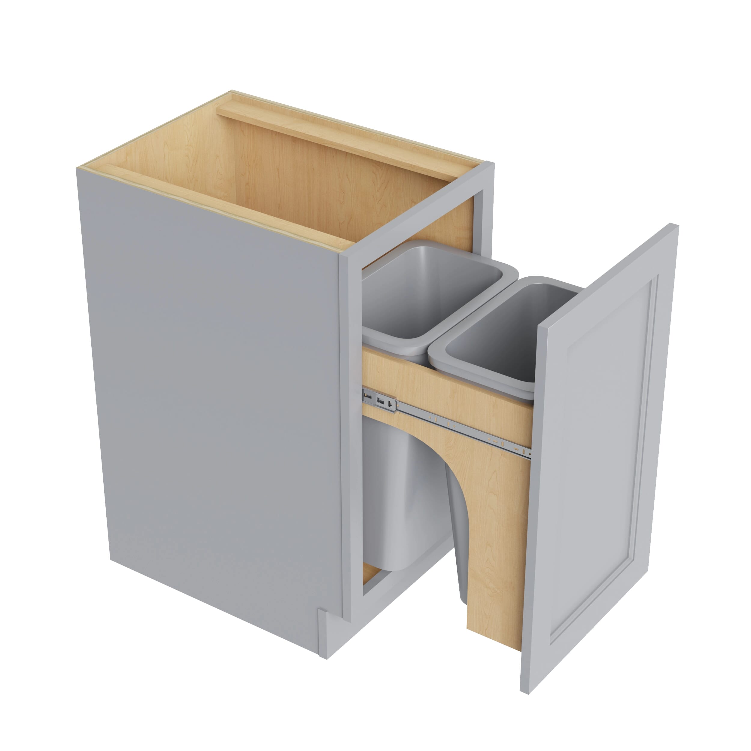 KCD Brooklyn Modern Gray Trash Can Base w/ Full Ht Door - 18" W w/ 2 Cans - product photo