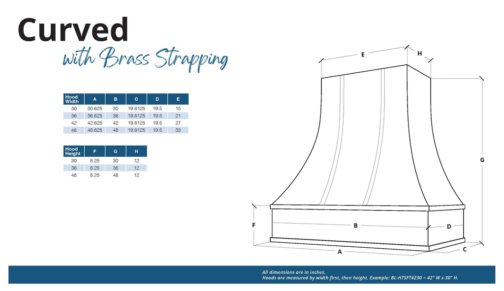 KCD Oslo Classic Walnut Curved Hood with Brass Strapping - 42" W x 30" H - product photo