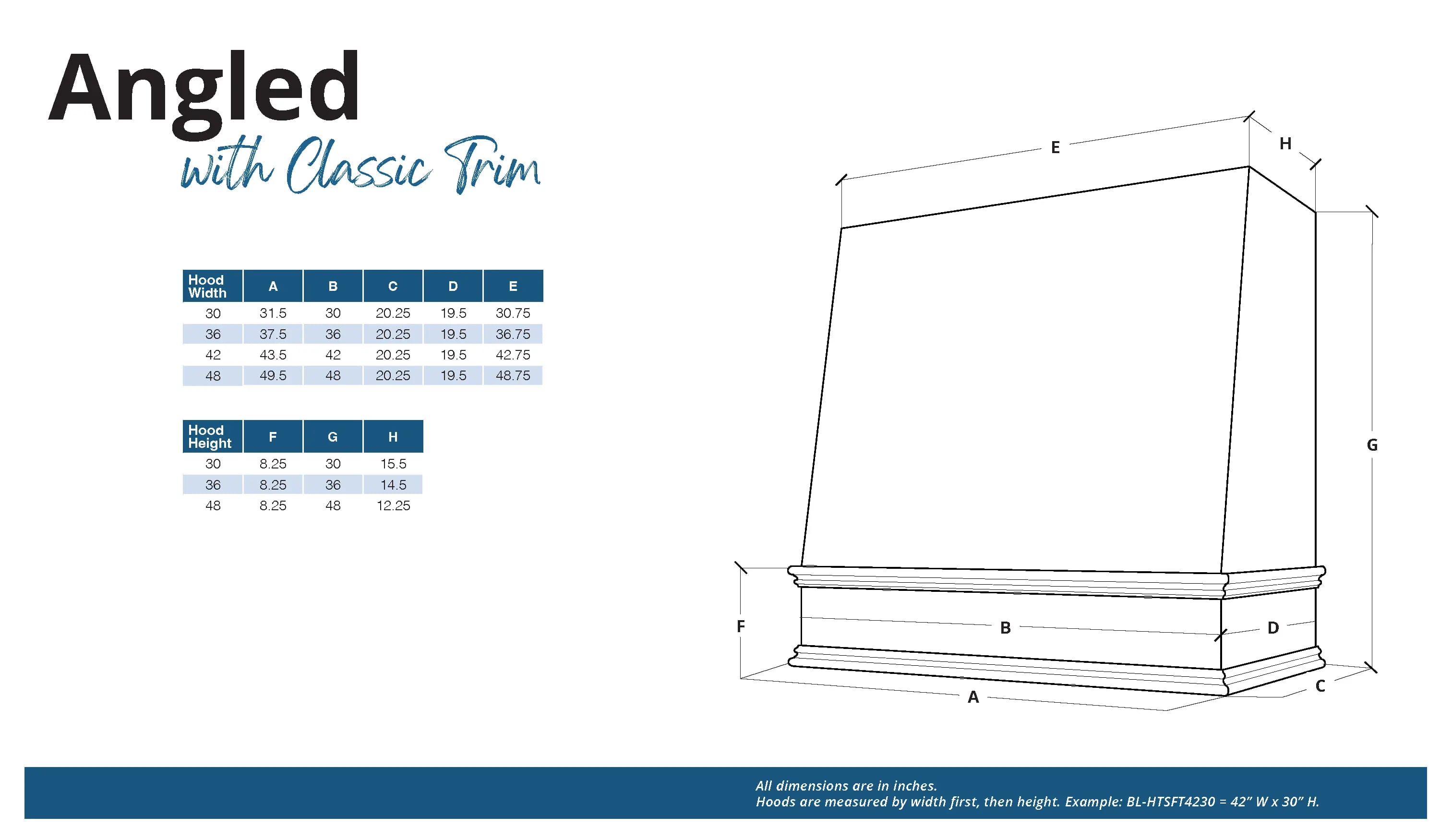 KCD Brooklyn Modern Gray Angled Hood Classic Trim - 42" W x 30" H - product photo