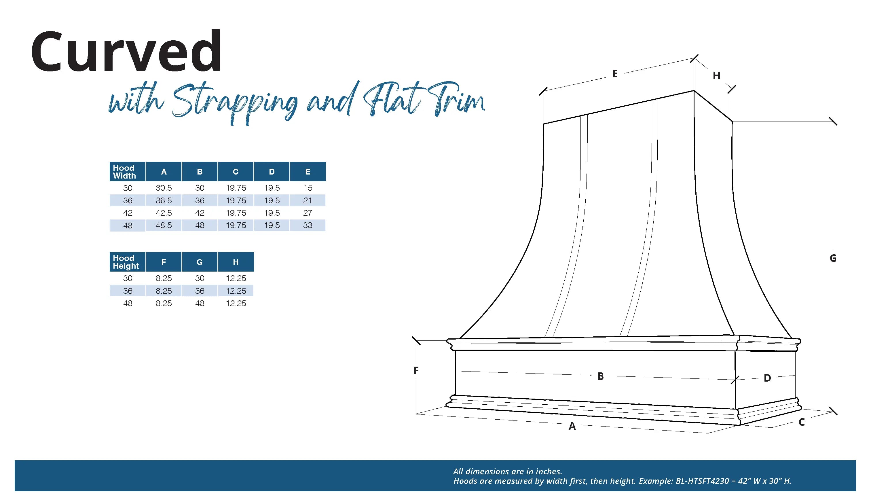 KCD Essential White Curved Hood with Strapping Flat Trim - 42" W x 30" H - product photo