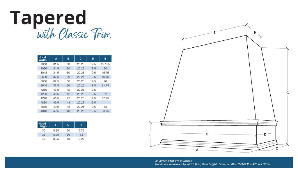 KCD Oslo Classic Walnut Tapered Hood Classic Trim - 42" W x 36" H - product photo