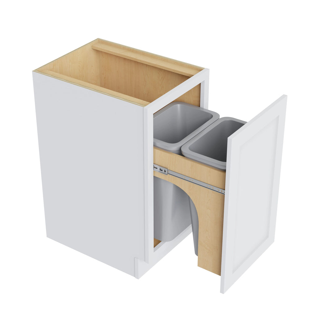 KCD Shaker Designer White Trash Can Base w/ Full Ht Door - 18" W w/ 2 Cans - product photo