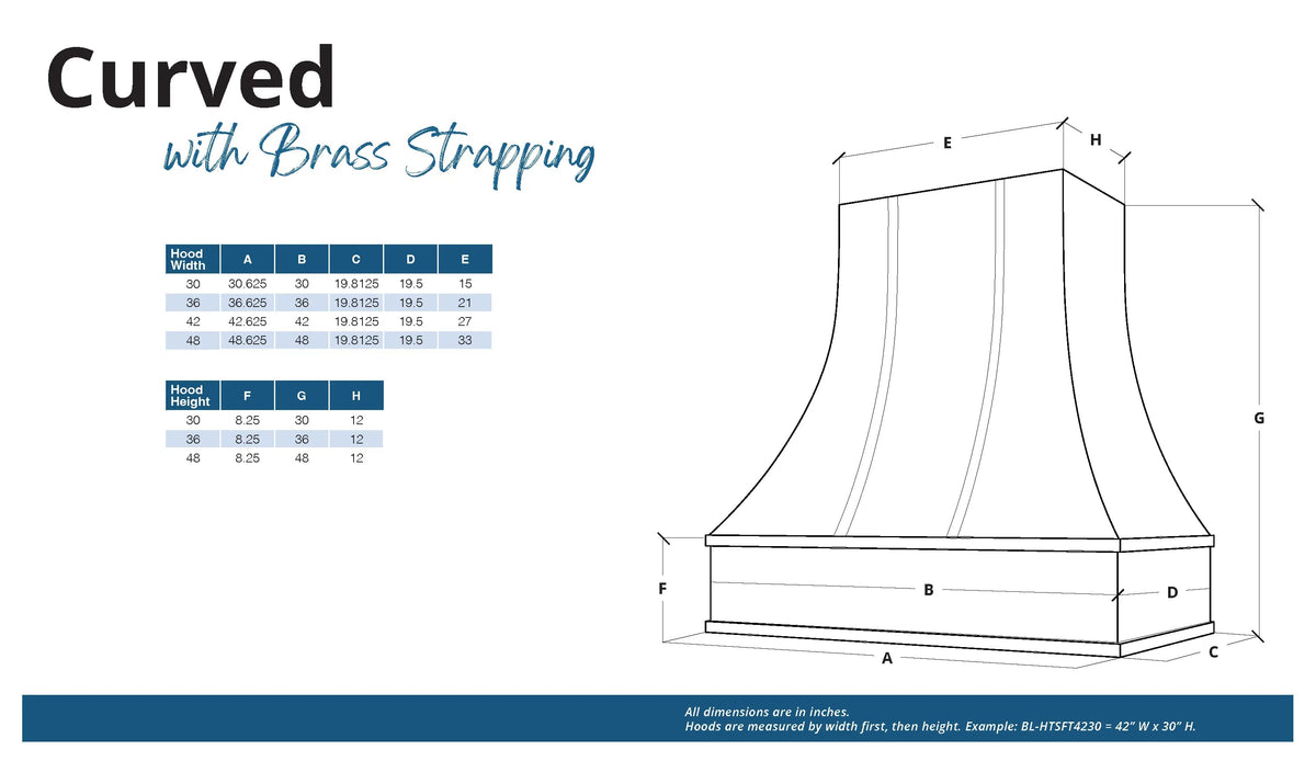 KCD Shaker Designer White Curved Hood with Brass Strapping - 36" W x 48" H - product photo