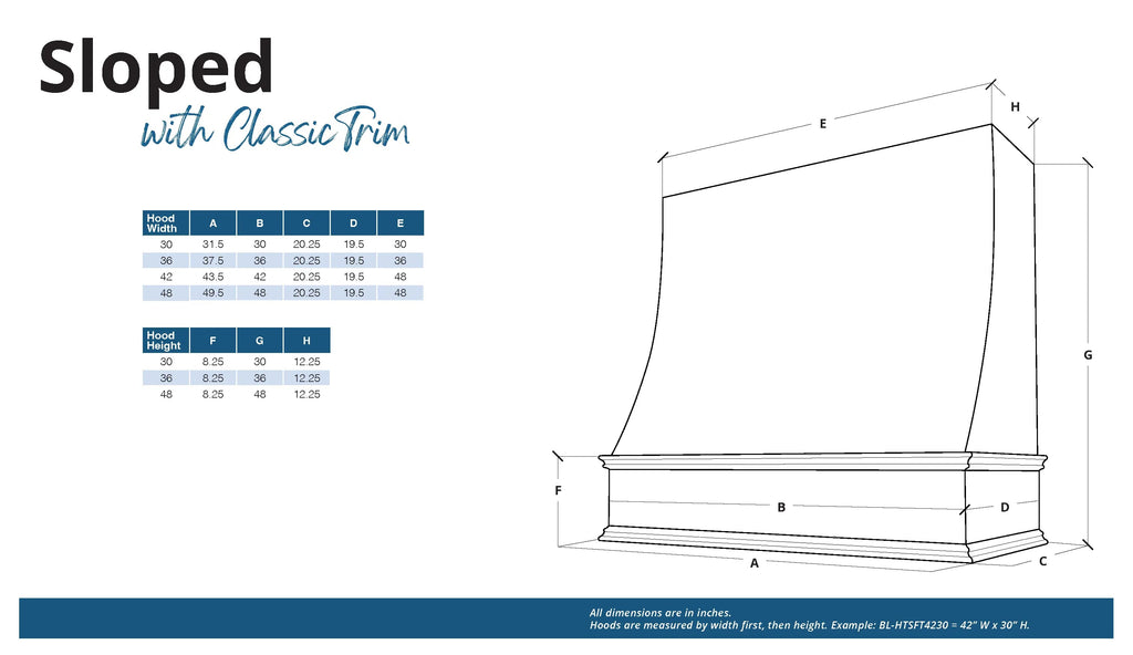 KCD Brooklyn Bright White Sloped Hood Classic Trim - 30" W x 36" H - product photo