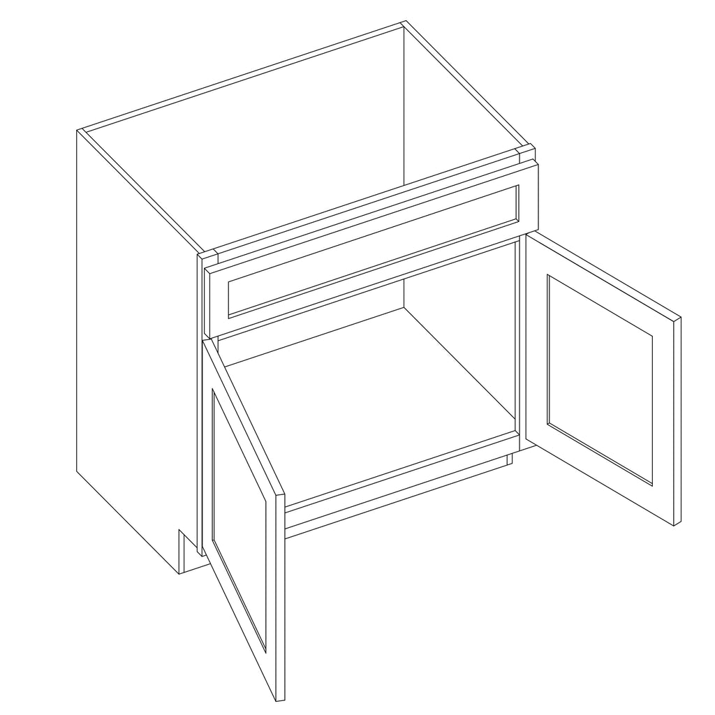 KCD Shaker Designer White Slab Double Door Vanity - 30" W - line drawing