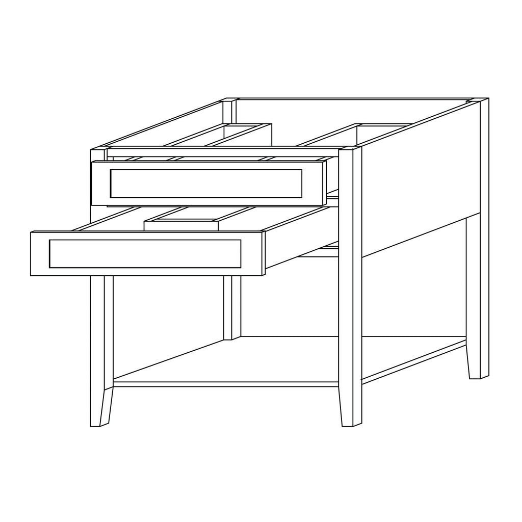 KCD Shaker Designer White Open Shelf Vanity SB - 36" W - line drawing