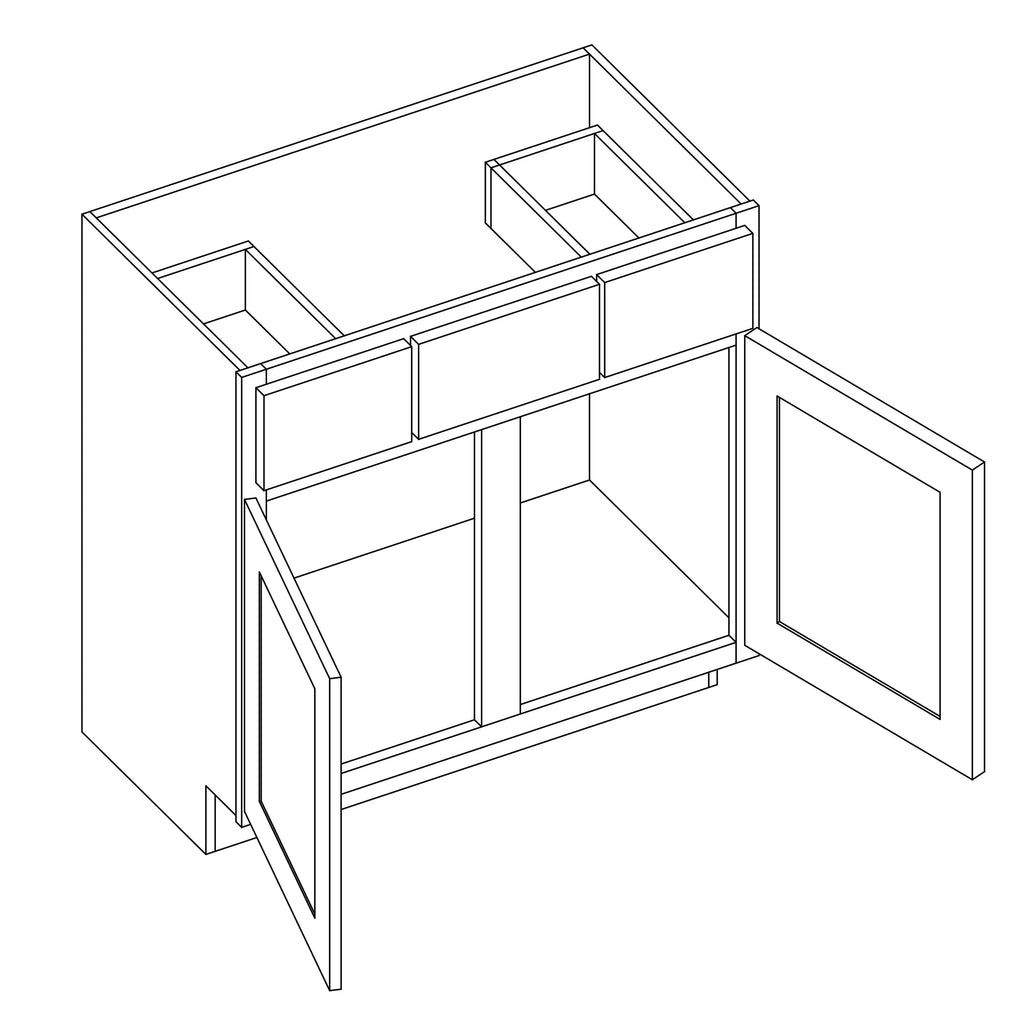KCD Essential White Vanity Sink Base - 36" W - line drawing