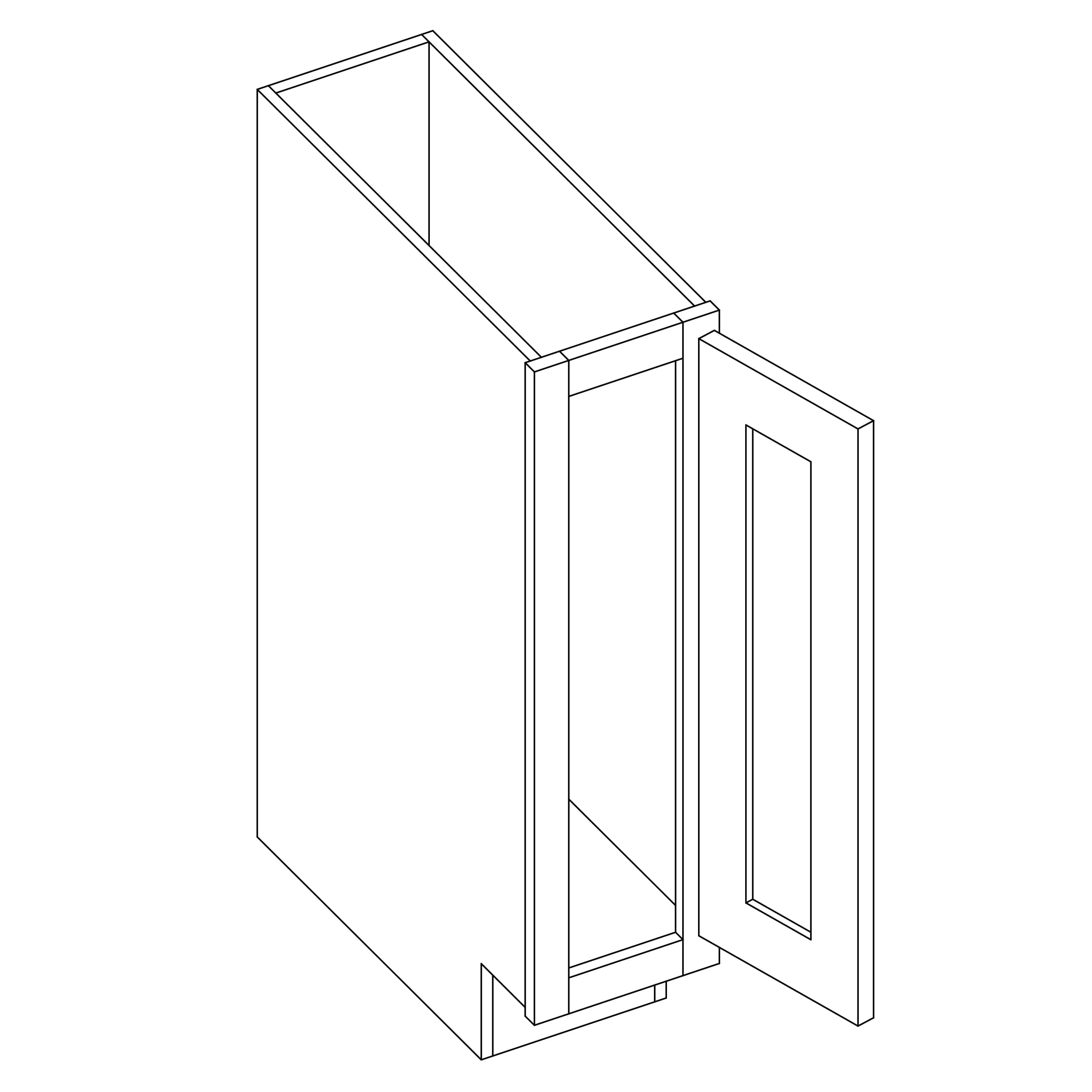 KCD Essential White Single Door Full Height Base Cabinet - 9" W - line drawing
